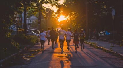 Capturing Community Wellness: Local Street Running Club on Sunset Jog with Documenting Photographers