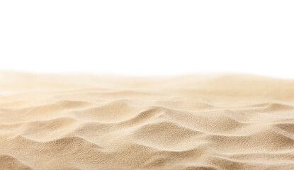 Fototapeta na wymiar beach sand from front view, on white isolated background