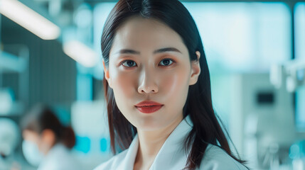 Naklejka premium a young female scientist works in a biochemistry lab