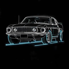 Abstract Classic Car Drawing on Black Background
