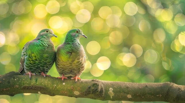 Serene Emerald Doves in Natural Splendor - Award-Winning Lifelike Photography with Ancient China-Chic Flair | Shot with Nikon D850 & Nicole 800mm f5.6 Lens | Rule of Three Placement