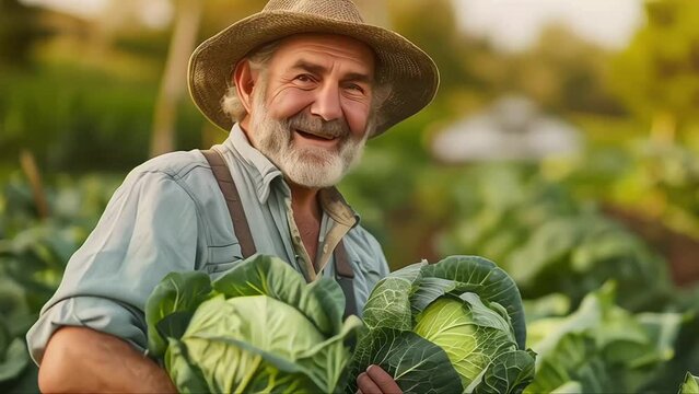 A farmer facing to the camera on a field giving thumbs up