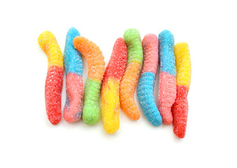 Colorful jelly candies on white background