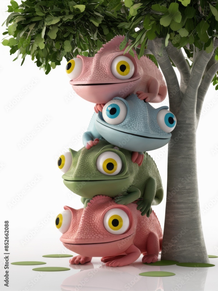 Poster a group of three frogs are stacked on top of each other, ai