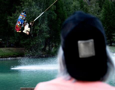 Dynamic wakeboarding jump captured by onlooker