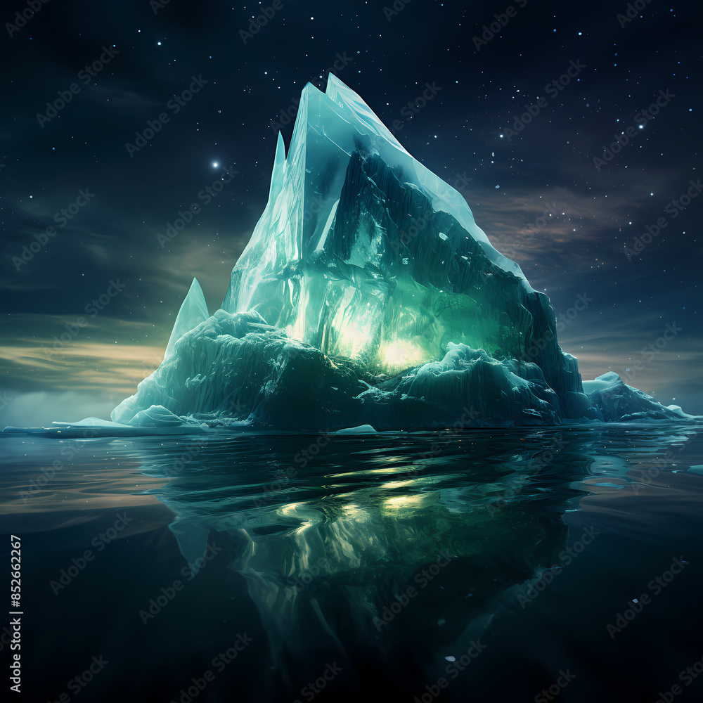 Poster Iceberg floating in the ocean under the Northern Lights