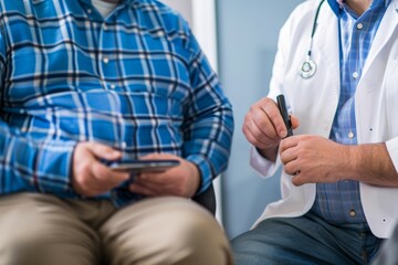 link between obesity and diabetes - person at doctor office at health check at clinic