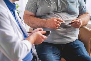 link between obesity and diabetes - person at doctor office at health check at clinic