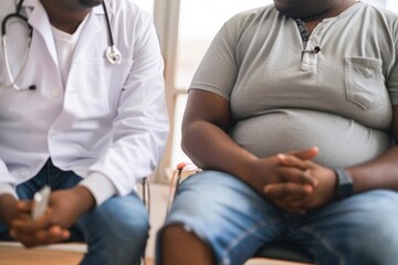 link between obesity and diabetes - person at doctor office at health check at clinic