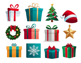 Christmas stickers and icons, vector, wektory, 