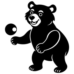 Adorable Baby Bear Playing with Ball - Silhouette Vector Art Illustration for Kids' Designs.