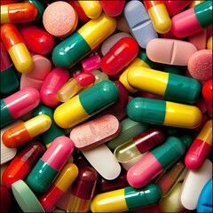 Colorful Assortment of Medicinal Pills Scattered