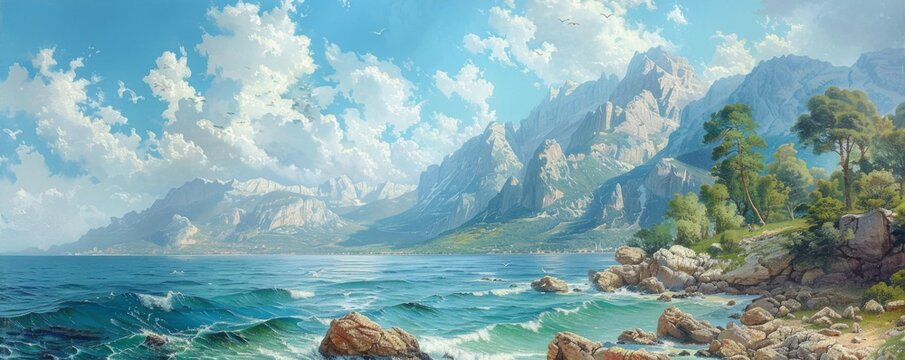 Coastal view with rocky shorelines