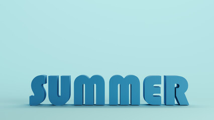 Blue summer season text sign soft tones pale background 3d illustration render digital rendering