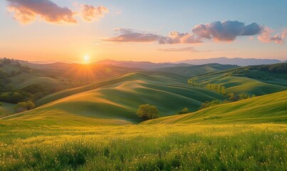 Fototapeta premium Sunset over rolling hills