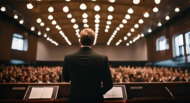 Back view of the conductor of a symphonic band.