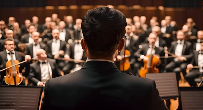 Back view of the conductor of a symphonic band.