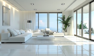 Bright living room with a blank rug