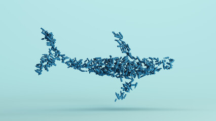 Obraz premium Blue whale discarded plastic bottles earth day art soft tones pale background 3d illustration render digital rendering