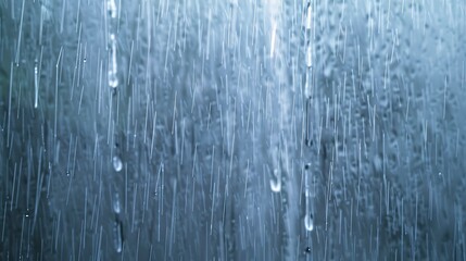 Obraz premium Close-up of a window with heavy rain, water streaming down, soft daylight, detailed texture, high resolution, stormy mood.