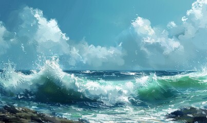 Fototapeta premium Waves crashing on a rocky shore