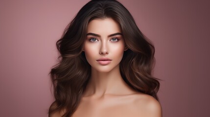 Naklejka premium Young woman with flawless skin, epitomizing natural beauty, perfect for cosmetology searches