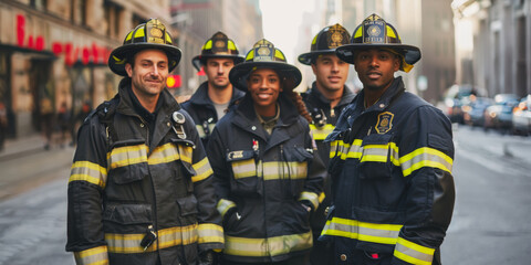 Group of firefighters in action gear