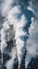 Voluminous Industrial Smoke Plumes Dominating Frame with Clear Sky Above