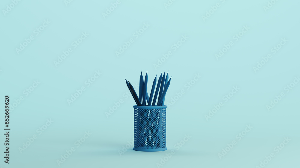 Poster blue desk tidy studio space object pencil pale background 3d illustration render digital rendering