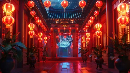Chinese Ancient Courtyard Festive Lantern Background