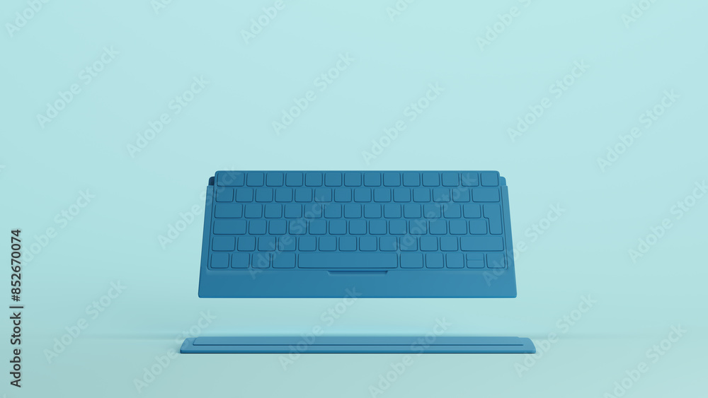 Poster blue slim keyboard computer desktop keypad communication soft tones pale background 3d illustration 
