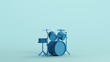 Blue drum kit cymbals percussion musical instrument drum set music pale background quarter view 3d illustration render digital rendering