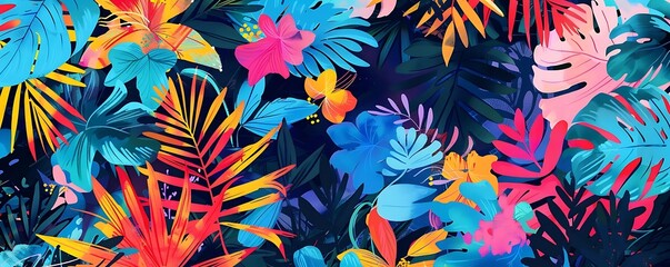 prismatic garden wallpaper featuring a colorful array of flowers, including pink, yellow, orange, and blue blooms, set against a backdrop of lush greenery