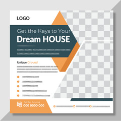 Vector Real estate business social media post or web banner template. Real estate social template for home for sale. 
