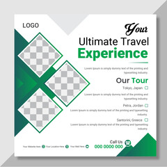 Fototapeta premium travel holiday vacation social media post banner or square flyer design template. Your ultimate Travel Experience social media post banner or square flyer design template.