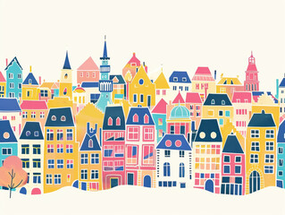 Risograph print travel poster illustration of Brussels, Belgium, modern, isolated, clear, simple. Artistic, stylistic, screen printing, stencil, stencilled, graphic design. Banner, wallpaper