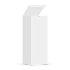 Tall Cardboard Rectangular Box Mockup With Opened Lid, Isolated On White Background. Vector Illustration