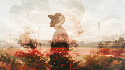 Man in the Clouds on Baseball Field