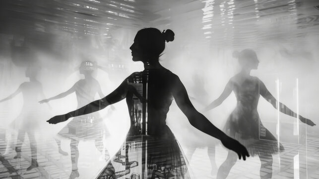 Silhouettes of Dancers in a Foggy Mirror