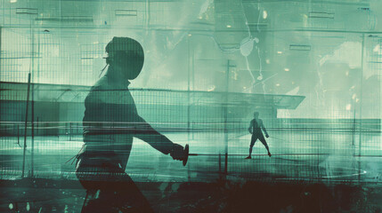 Fencing Silhouette with Grunge Effect