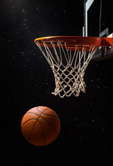 basketball hoop and ball on black background. Generative AI