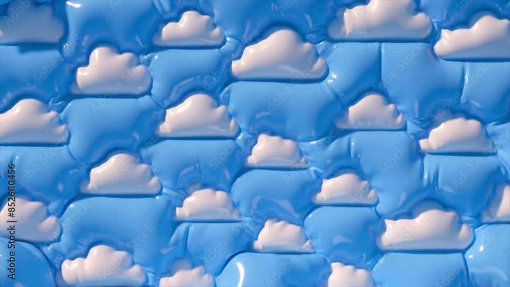 Aufkleber glossy white clouds on a shiny blue background, creating a calm and serene pattern.