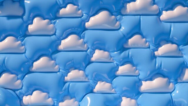 Glossy white clouds on a shiny blue background, creating a calm and serene pattern.