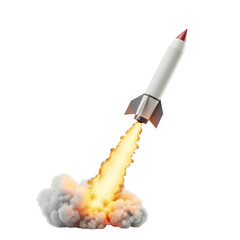 Rocket launch with fire and smoke trail, cut out