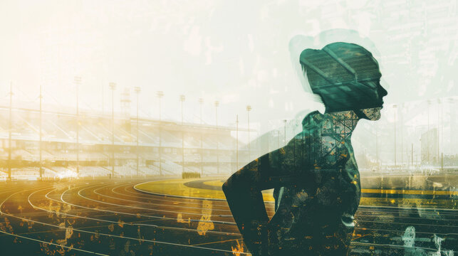 Silhouette of a Runner with Cityscape Overlay