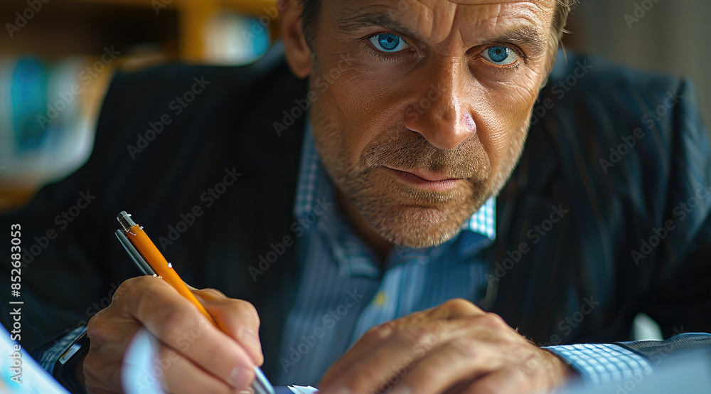 Poster businessman analyzing reports. generative ai.