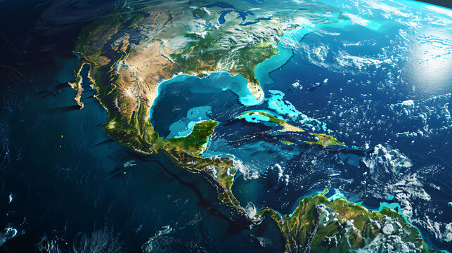 High-resolution image of the earth showing the gulf of mexico and adjacent land