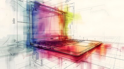 Detailed Schematic Design of a Slim Notebook with Meticulous Annotations
