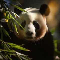 Fototapeta premium Neugieriger Panda im Bambus: Ein lebendiger Blick durch die Blätter