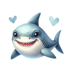A cartoon shark with a big smile on its face and a heart on its fin